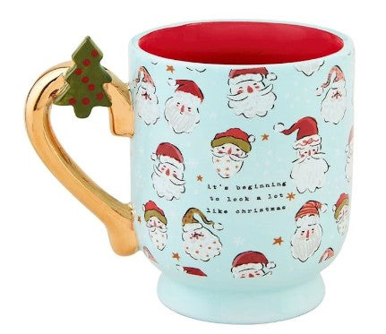 BLUE SANTA XMAS PEDESTAL MUG