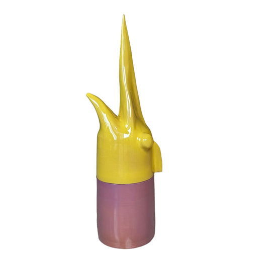 CONTAINER SWORD FISH L YELLOW AND VIOLET IN CERAMIC