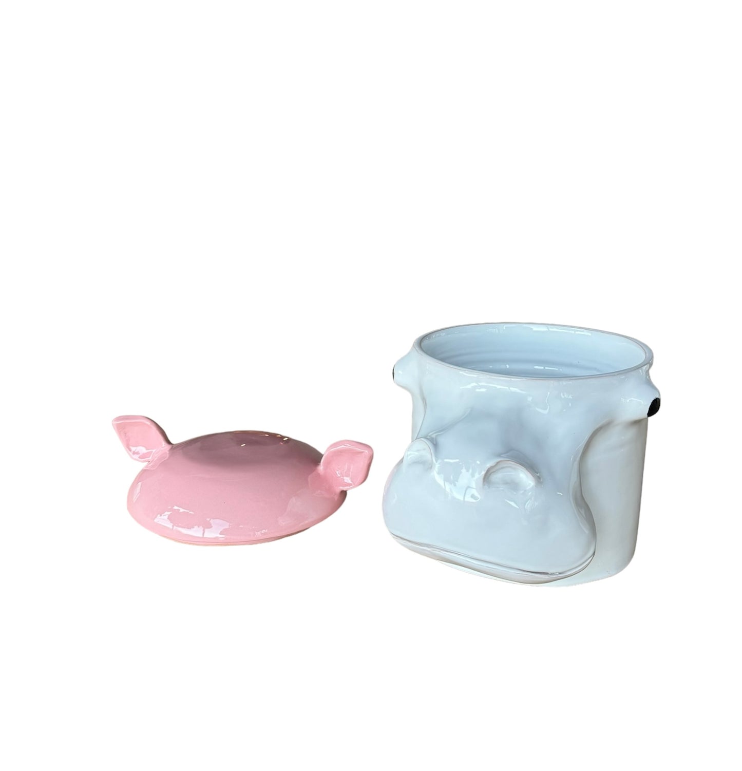 CONTAINER HIPPO S PINK AND WHITE IN CERAMIC