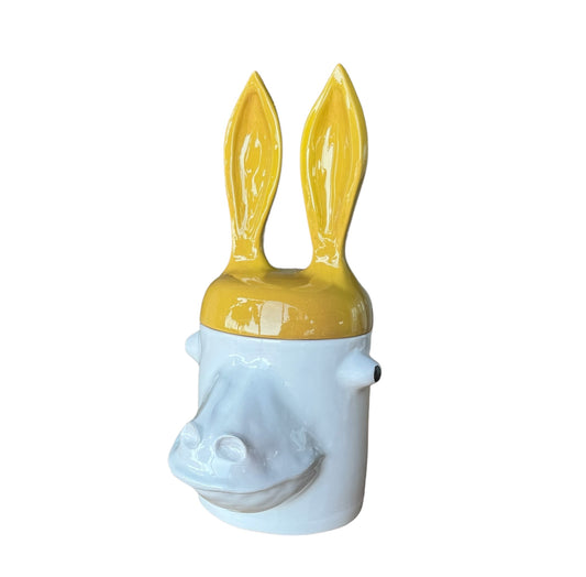 CONTAINER DONKEY L YELLOW AND WHITE IN CERAMIC