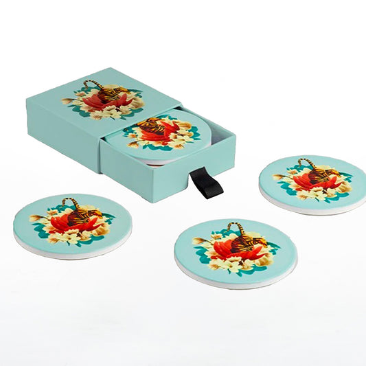 Tiger Flower set of 4 ceramic coasters